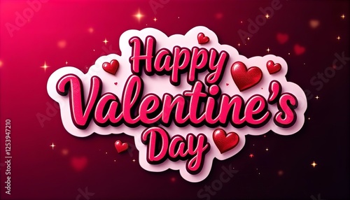 Wallpaper Mural Happy Valentine's Day: Red 3D Text with Hearts on Pink Background - Romantic Holiday Greeting Card Design Torontodigital.ca