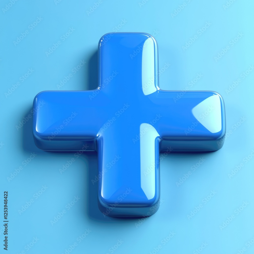 Obraz premium 3D Render of a Bold Blue Plus Symbol in a Contemporary Design, Representing Health and Medical Concepts