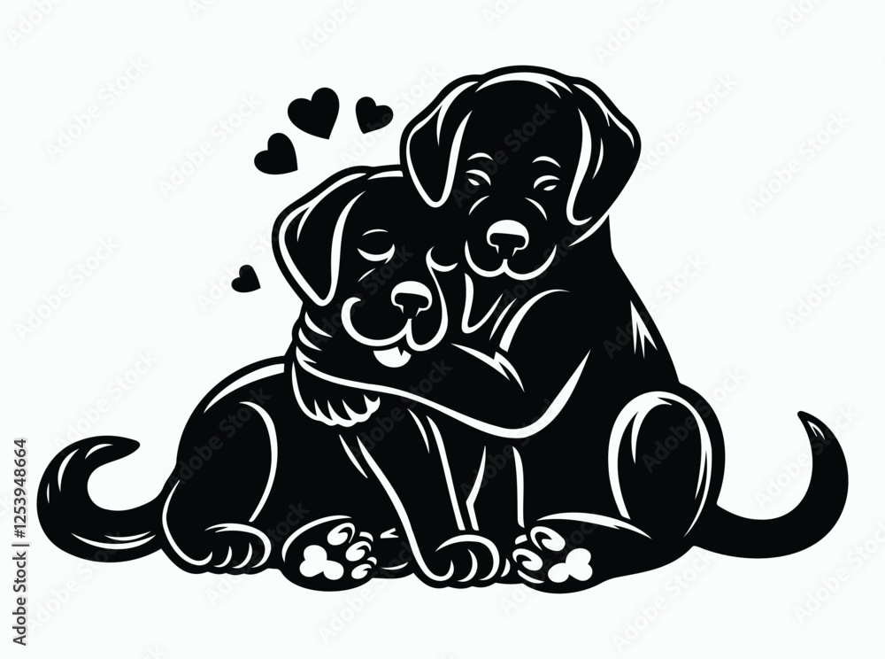 Dog  Silhouette, Dog Hugging, Dog lover, Puppy love Black Vector Illustration