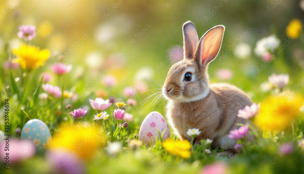 Fototapeta premium Easter celebration HD background. Bunny and egg for Easter background celebration