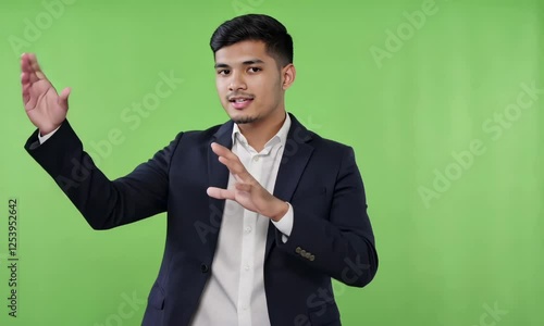 Confident Man Pointing and Talking to the Camera on Green Screen Background – Presenter, Host, Vlogger