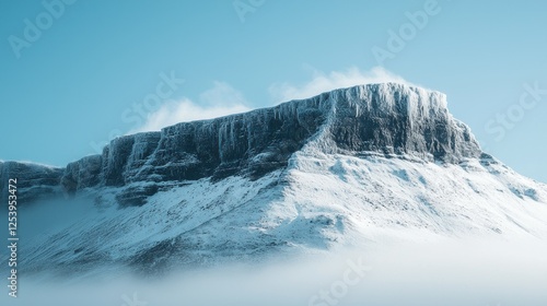 Snowy mountain peak, windswept, arctic landscape, winter travel poster photo