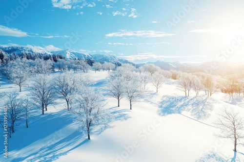 Wallpaper Mural Snowy outdoor scene in winter wonderland beautiful landscape bright sunlight serene environment aerial view nature's tranquility Torontodigital.ca