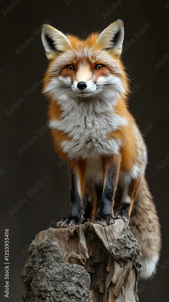 Fototapeta premium Vibrant Portrait of a Cunning Fox in Its Natural Habitat: Exploring Wildlife, Ecosystem, and Conservation of Agile Mammals in Scenic Forest Terrain 