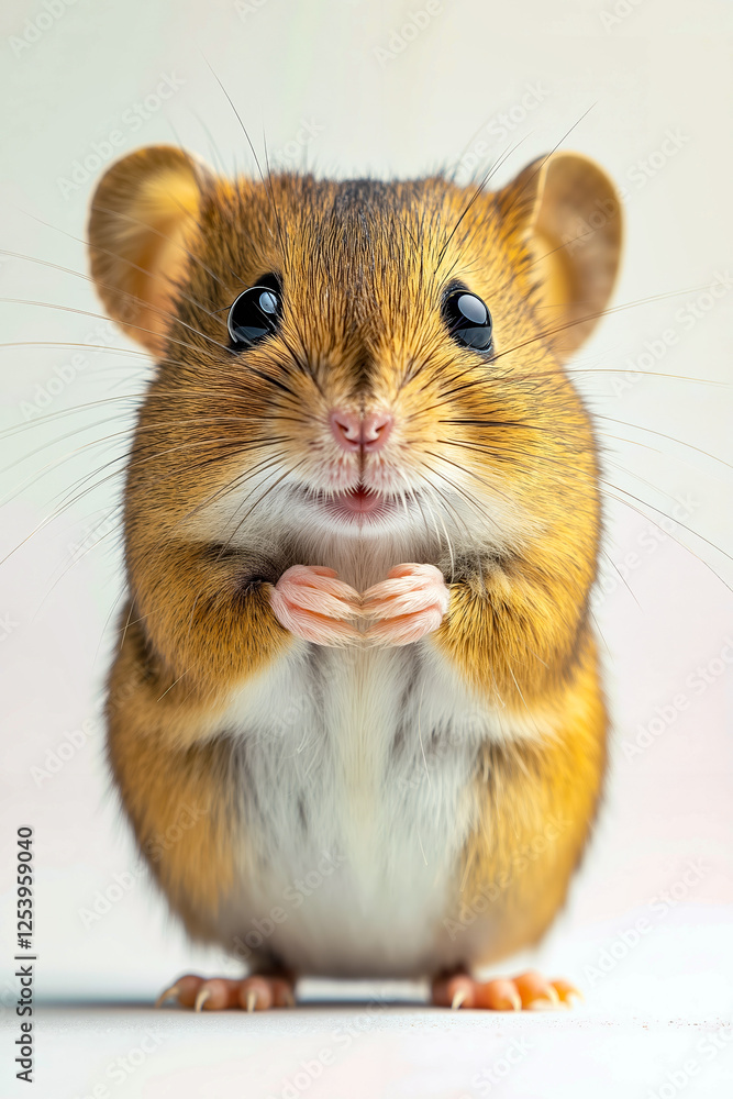 A small brown and white hamster standing on its hind legs with its paws in the air A small brown and white hamster standing on its hind legs with its paws in the air
