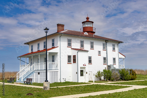 Photo of the Point Lookout Lighthouse in Saint Mary's County Maryland on a Spring Day