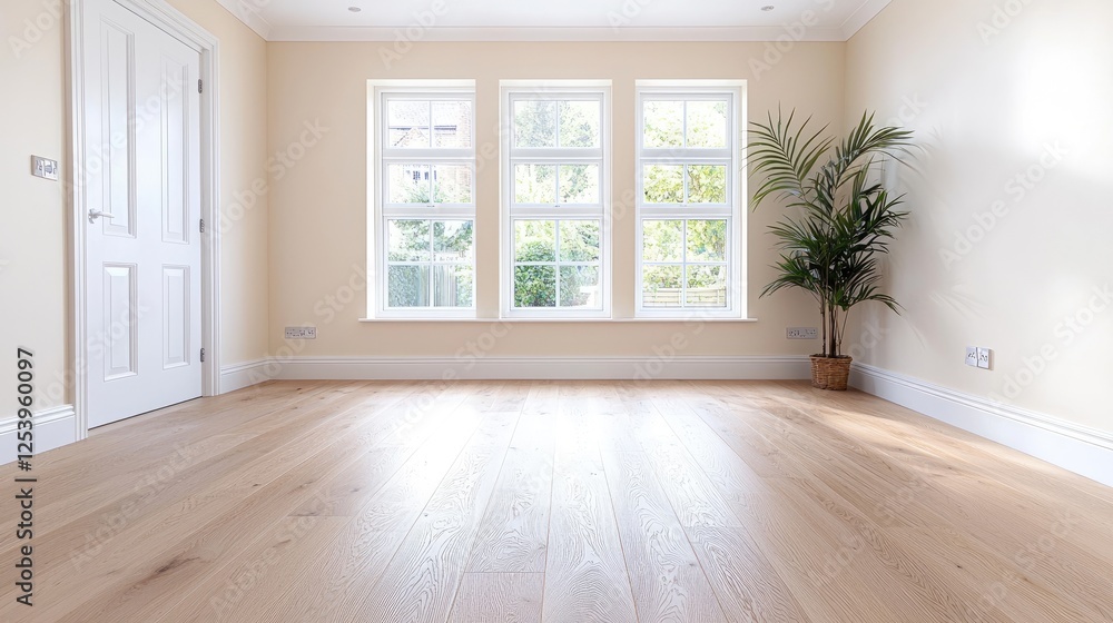 Fototapeta premium Empty Room with Oak Flooring and Sunlight