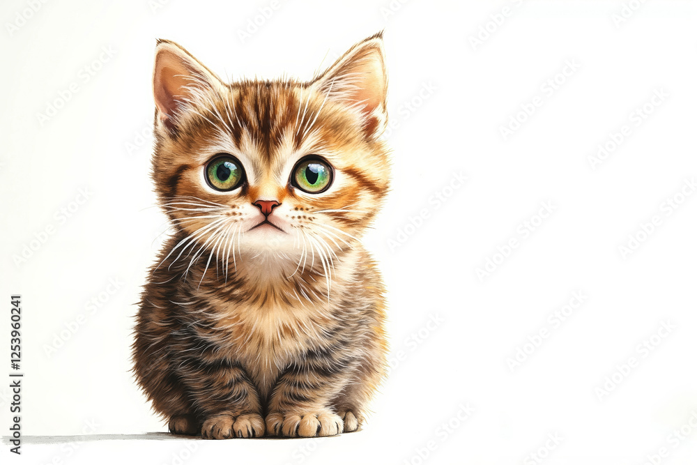 Obraz premium A drawing of a small kitten with green eyes