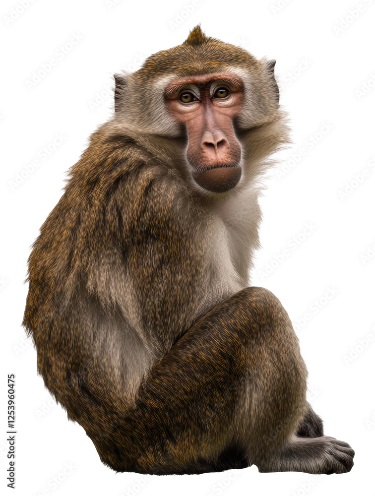 Fototapeta premium Baboons sitting calmly against a clear background