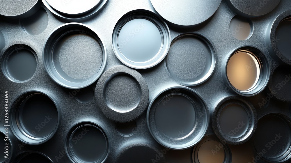 Metallic surface with circular indents of varying sizes and depths Metallic surface with circular indents of varying sizes and depths