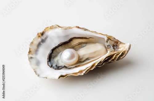 High-resolution close-up of an open oyster shell revealing a perfect pearl, ideal for luxury, jewelry, and oceanic themes