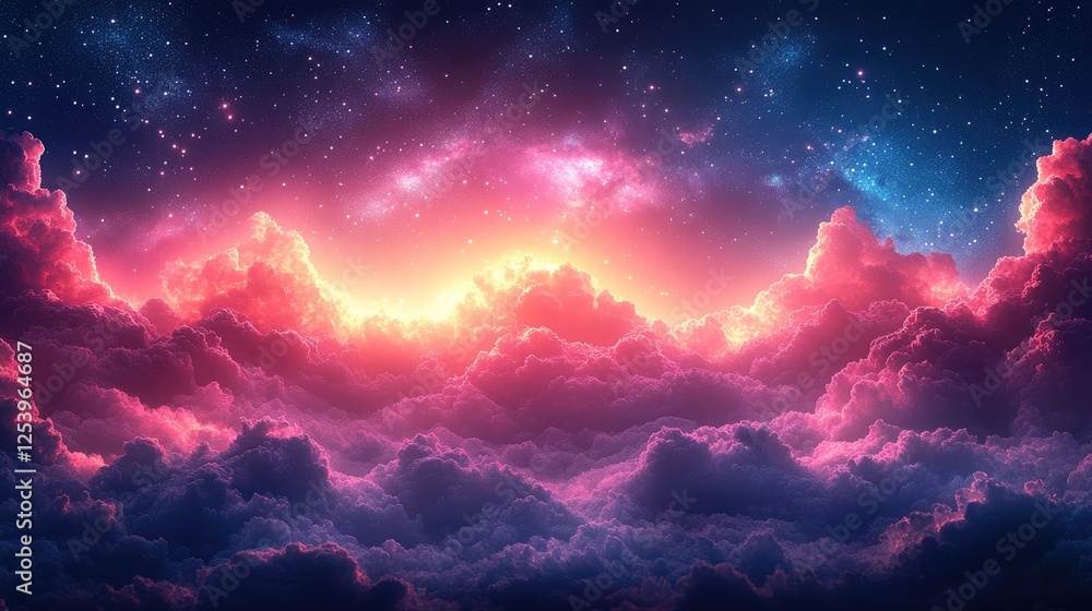 Fototapeta premium A vibrant cosmic scene with colorful clouds and stars, evoking a sense of wonder.