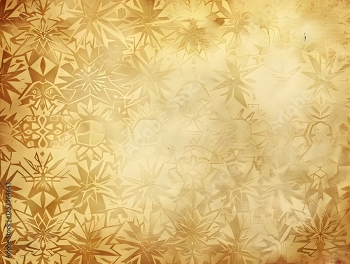 Wallpaper Mural Vintage Snowflake Pattern: An aged parchment background adorned with an intricate pattern of golden snowflakes, creating a nostalgic and festive atmosphere. Torontodigital.ca