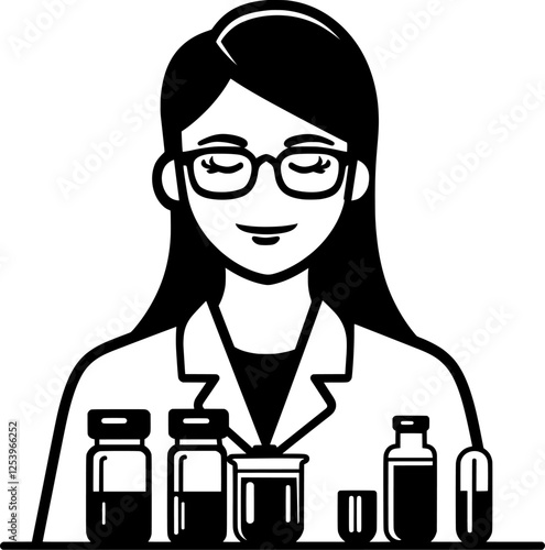 Black And White Vector Of A Pharmaceutical Technical Assistant On A White Transparent Background.