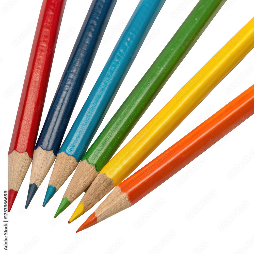 A Set of Five Colorful Pencils Arranged in a Fan Shape, Ideal for Art and Writing A Set of Five Colorful Pencils Arranged in a Fan Shape, Ideal for Art and Writing