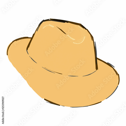 Illustration of a Brown Cowboy Hat with a Curved Brim, Ideal for Western and Rustic Themes