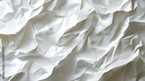 Crumpled glossy white fabric creates a textured abstract background photo