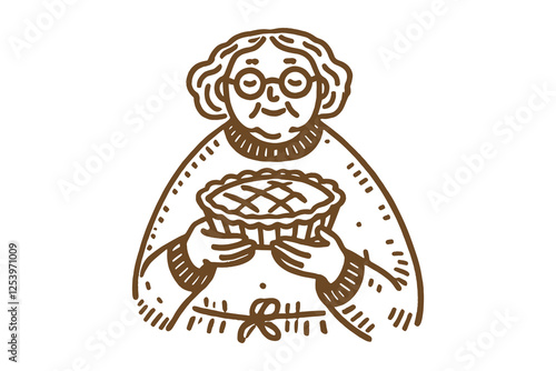 Hand-drawn minimalistic grandma with pie	