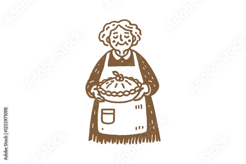 Hand-drawn minimalistic grandma with pie	