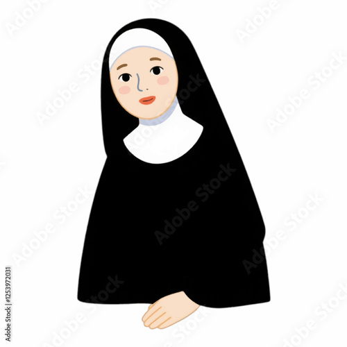 Billede på lærred Illustration of a Kind Nun with a Gentle Smile, Ideal for Charity and FaithBased