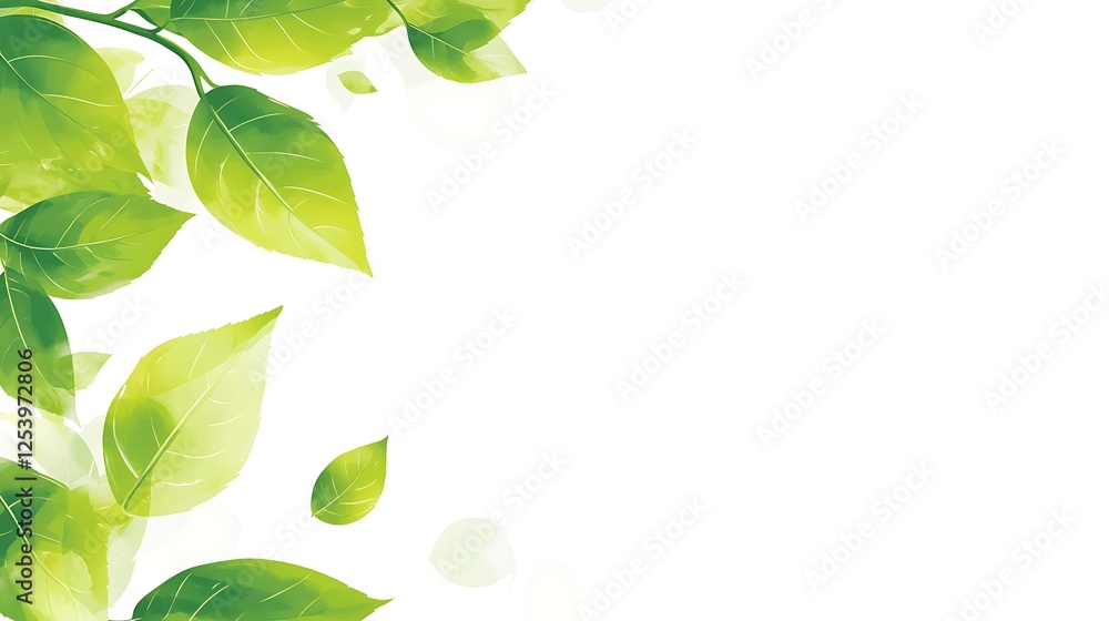 Green leaves, spring, nature, white background, banner Green leaves, spring, nature, white background, banner