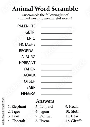 Animal Word Scramble and Puzzle, Fun Educational Game for Kids, Teens & Adults