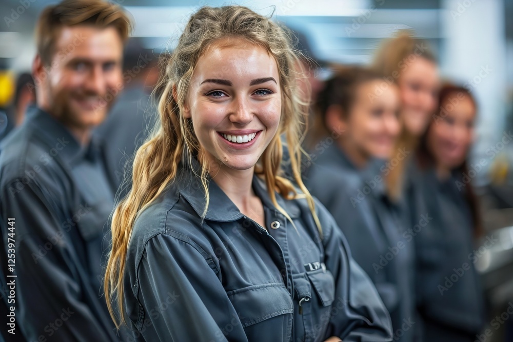 Smiling Janitors in Uniform: A Portrait at the Office Smiling Janitors in Uniform: A Portrait at the Office