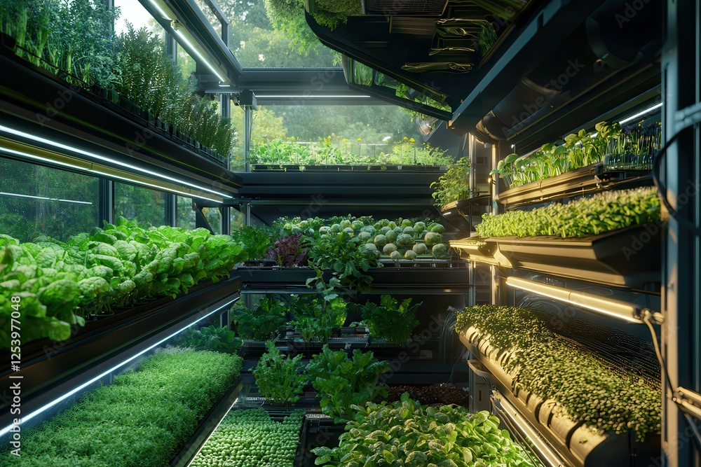 Food and water security are essential for sustainable living. Vibrant indoor greenhouse filled with lush, green plants and natural light. Food and water security are essential for sustainable living. Vibrant indoor greenhouse filled with lush, green plants and natural light.