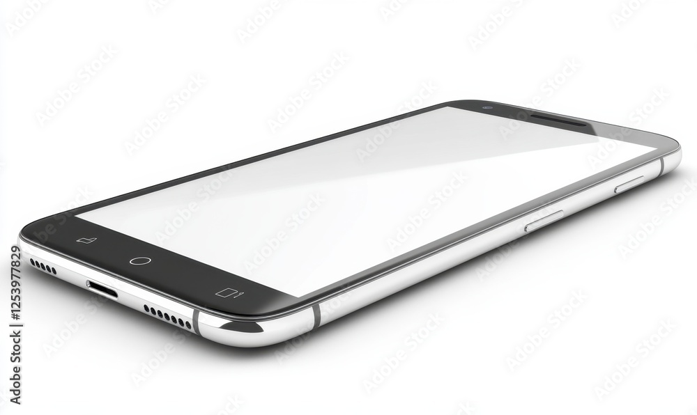 Modern smartphone, blank screen, white background, technology mockup, website design Modern smartphone, blank screen, white background, technology mockup, website design