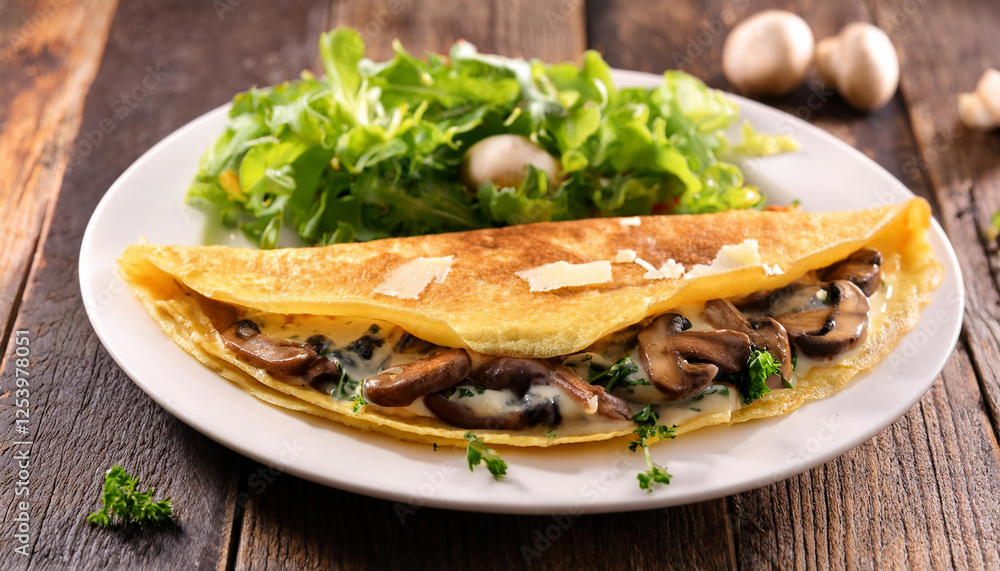 cheese and mushrooms crepe with salad cheese and mushrooms crepe with salad