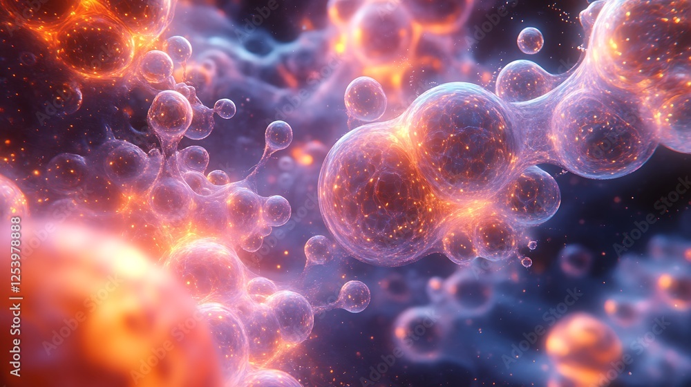 A visionary depiction of molecules in an abstract scientific setting filled with color and motion A visionary depiction of molecules in an abstract scientific setting filled with color and motion