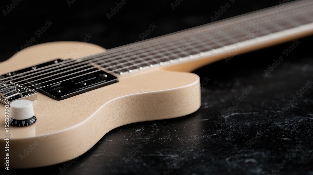 Fototapeta premium Cream eight-string guitar on dark surface