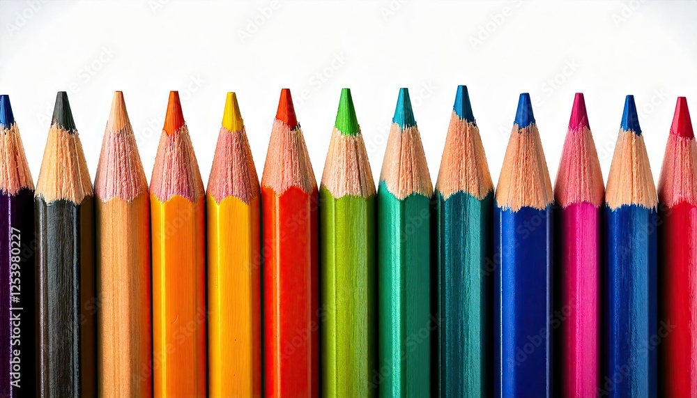 Colorful wooden pencils in a row isolated on panoramic Colorful wooden pencils in a row isolated on panoramic