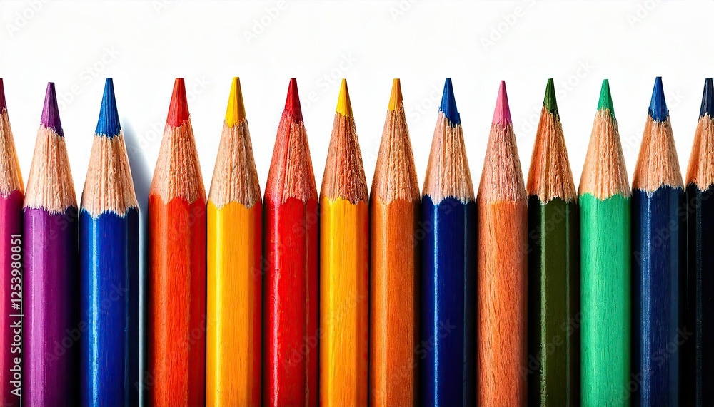 Colorful wooden pencils in a row isolated on panoramic Colorful wooden pencils in a row isolated on panoramic