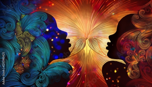 two ladies abstract colorful background