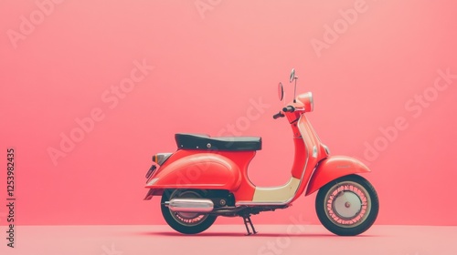 Vintage red scooter on pastel pink background