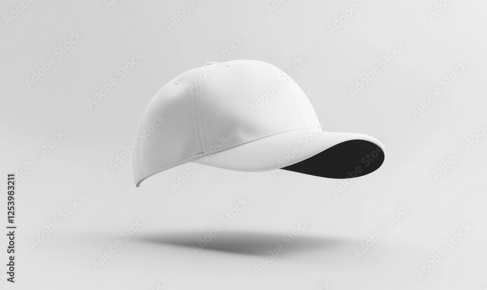 White baseball cap mockup, floating, studio shot, clean background, apparel design White baseball cap mockup, floating, studio shot, clean background, apparel design