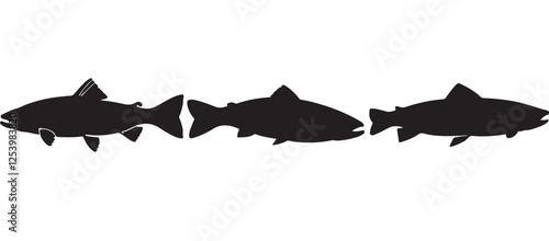 Black silhouette Brook Trout of fish, Animal Icons, Fish Bundle, Sea life, Under the Ocean
