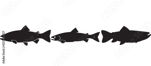 Black silhouette Brook Trout of fish, Animal Icons, Fish Bundle, Sea life, Under the Ocean
