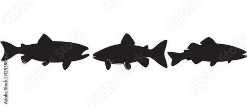 Black silhouette Brook Trout of fish, Animal Icons, Fish Bundle, Sea life, Under the Ocean
