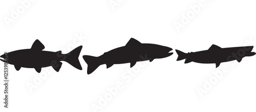 Black silhouette Brook Trout of fish, Animal Icons, Fish Bundle, Sea life, Under the Ocean