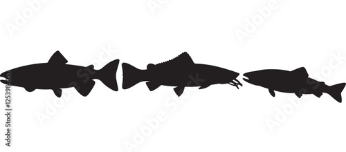 Black silhouette Brook Trout of fish, Animal Icons, Fish Bundle, Sea life, Under the Ocean