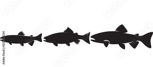 Black silhouette Brook Trout of fish, Animal Icons, Fish Bundle, Sea life, Under the Ocean