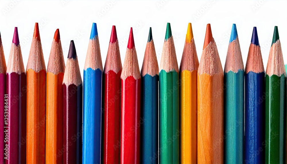 Colorful wooden pencils in a row isolated on panoramic