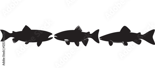 Black silhouette Brook Trout of fish, Animal Icons, Fish Bundle, Sea life, Under the Ocean