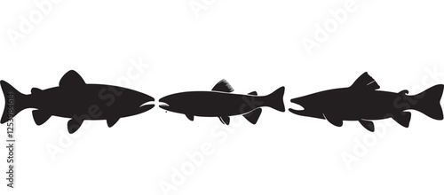 Black silhouette Brook Trout of fish, Animal Icons, Fish Bundle, Sea life, Under the Ocean