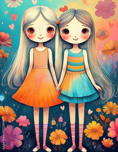 two little girls with flowers