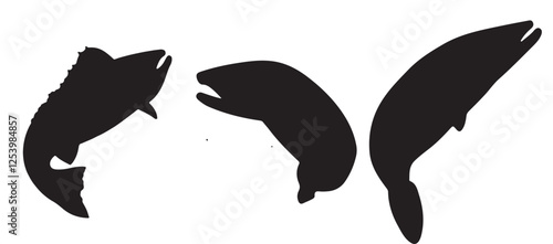 Black silhouette Brook Trout of fish, Animal Icons, Fish Bundle, Sea life, Under the Ocean