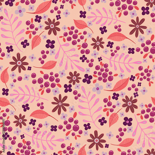 Flowers and leaves, seamless pattern