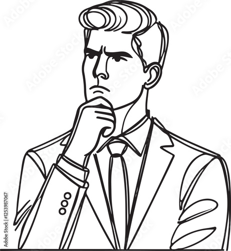 Tensed Corporate Worker Line Art – Black & White Vector